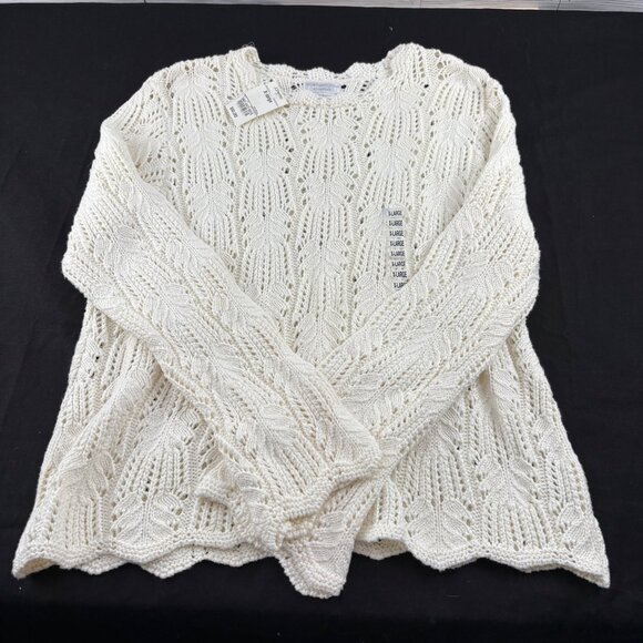 Worthington Essentials Off White Crochet Sweater X-Large 100% Cotton - Picture 1 of 4
